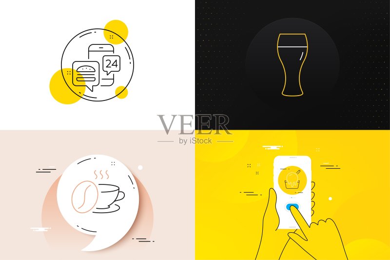 冰淇淋、啤酒杯和咖啡杯线性图标极简合集,用于网页开发。矢量素材图标素材