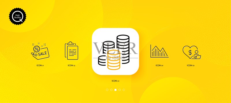 硬币、志愿者和写字板极简线条图标。适用于Web应用程序、印刷。矢量图标素材