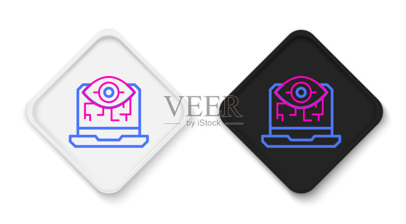 白色背景上的计算机视觉线条图标图标素材