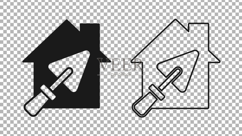 黑色房屋或住宅与泥刀图标图标素材