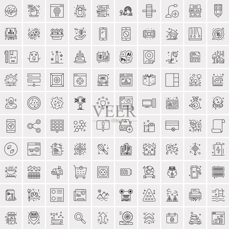 100个通用现代细线条图标合集图标素材