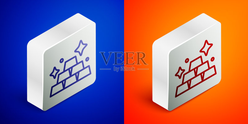 2.5D线条金色金条图标,蓝色背景图标素材