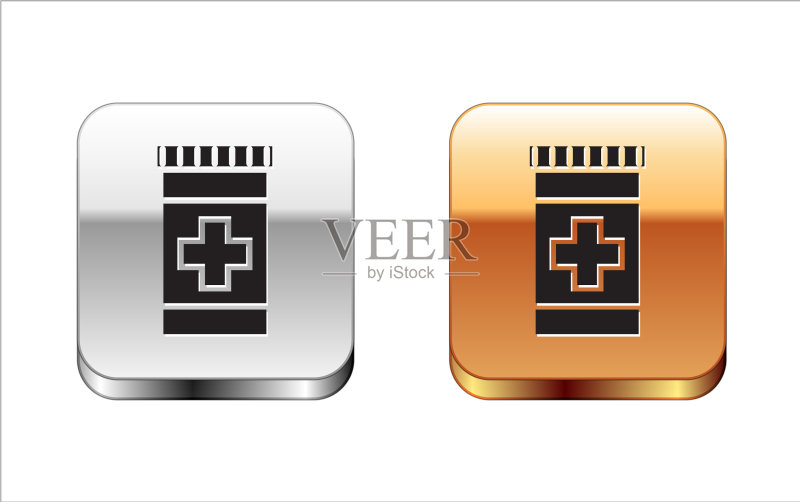 白色背景上的黑色药瓶图标图标素材