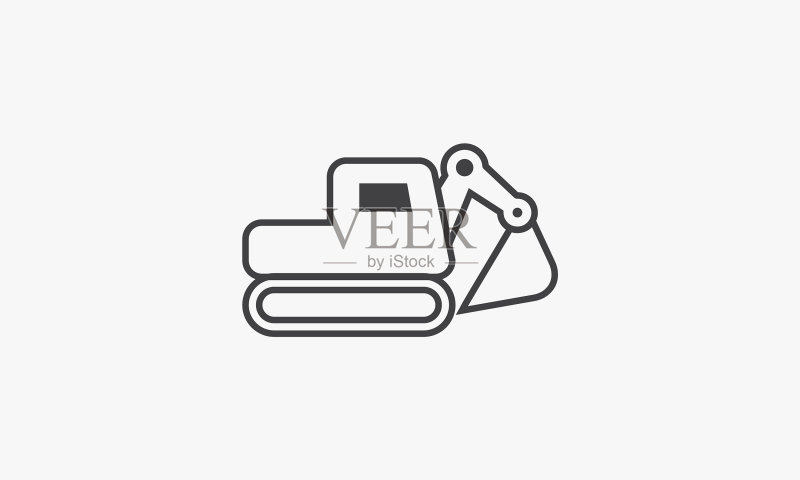 白色背景上的挖掘机线条图标图标素材