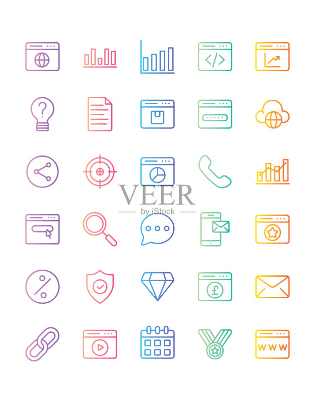 Web和SEO图标集,30个,隔离在白色背景上图标素材