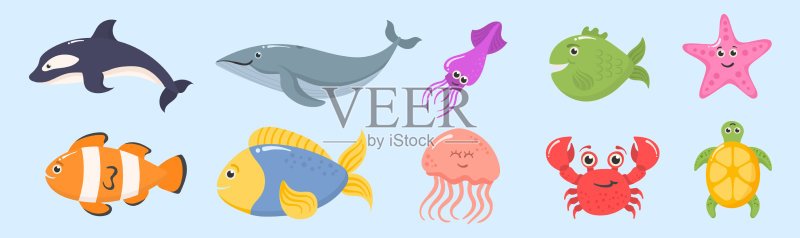 海洋动物水下生物海鱼组合图标素材