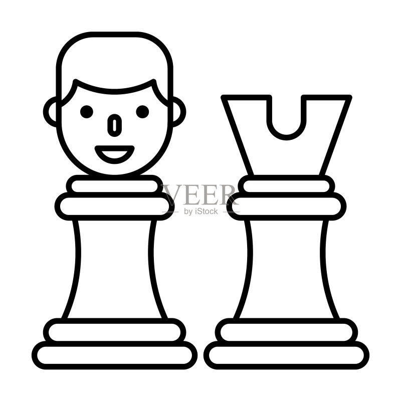 具有国际象棋线条风格的商人头像图标图标素材