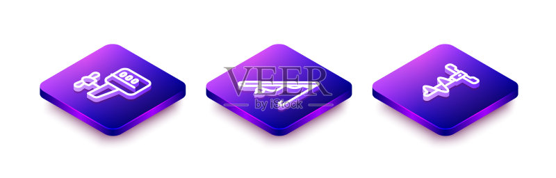 2.5D线条舷外船用马达钓鱼图标素材