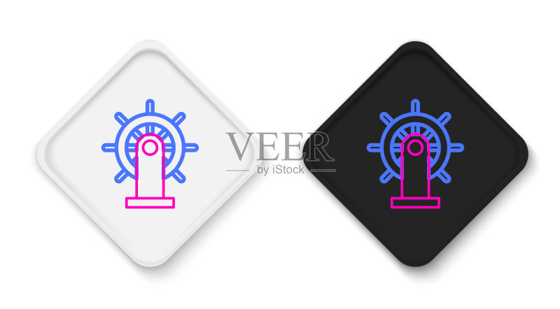 白色线条船舵图标图标素材