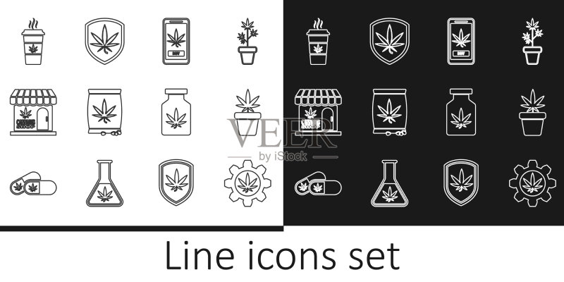 含大麻的试管与大麻植物图标素材