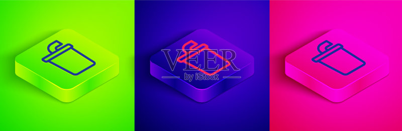 2.5D线条纸杯与饮用吸管图标图标素材