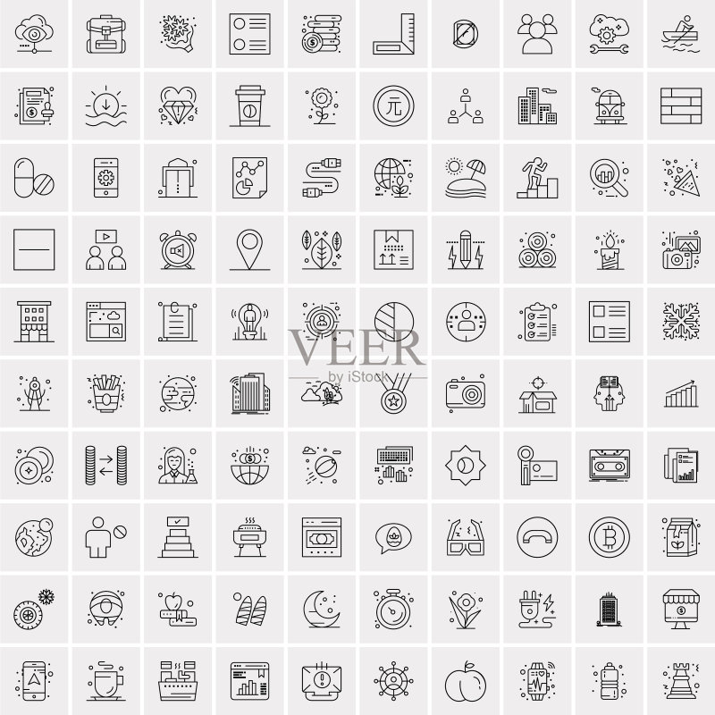 100个通用现代细线条图标合集图标素材