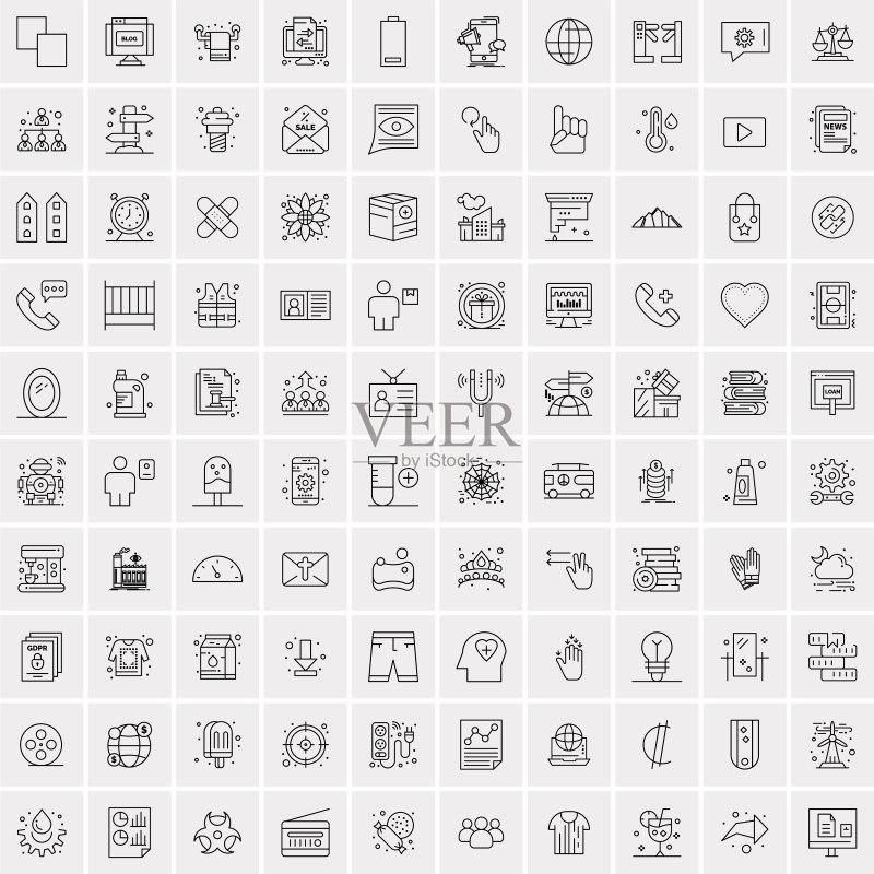 100通用黑线图标在白色背景图标素材