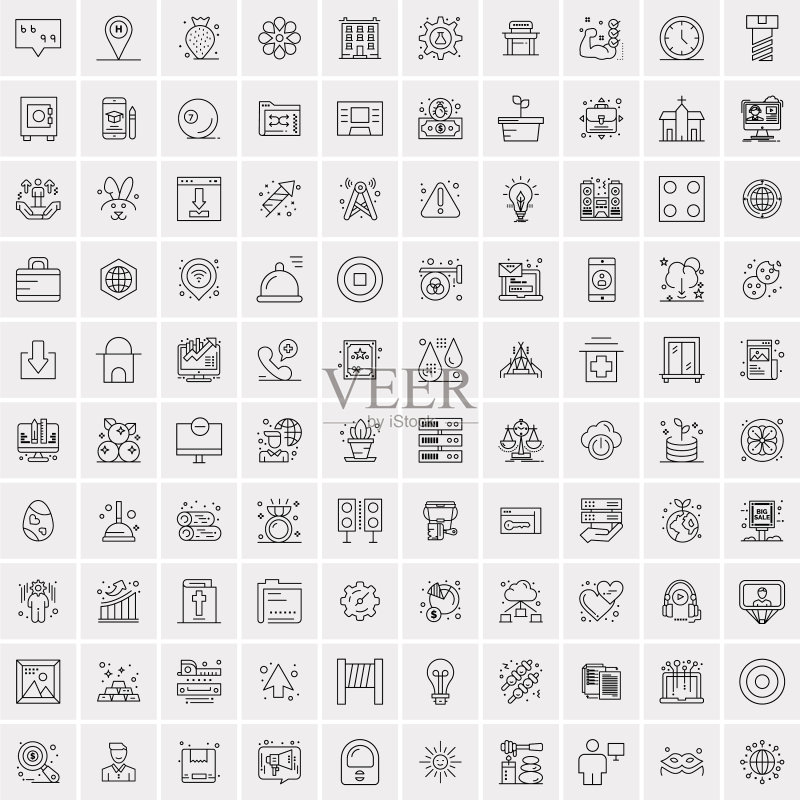 100通用黑线图标在白色背景图标素材