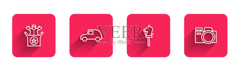 玩具盒、玩具车与木马图标素材