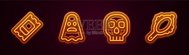 马戏团门票幽灵骷髅魔法线条图标素材