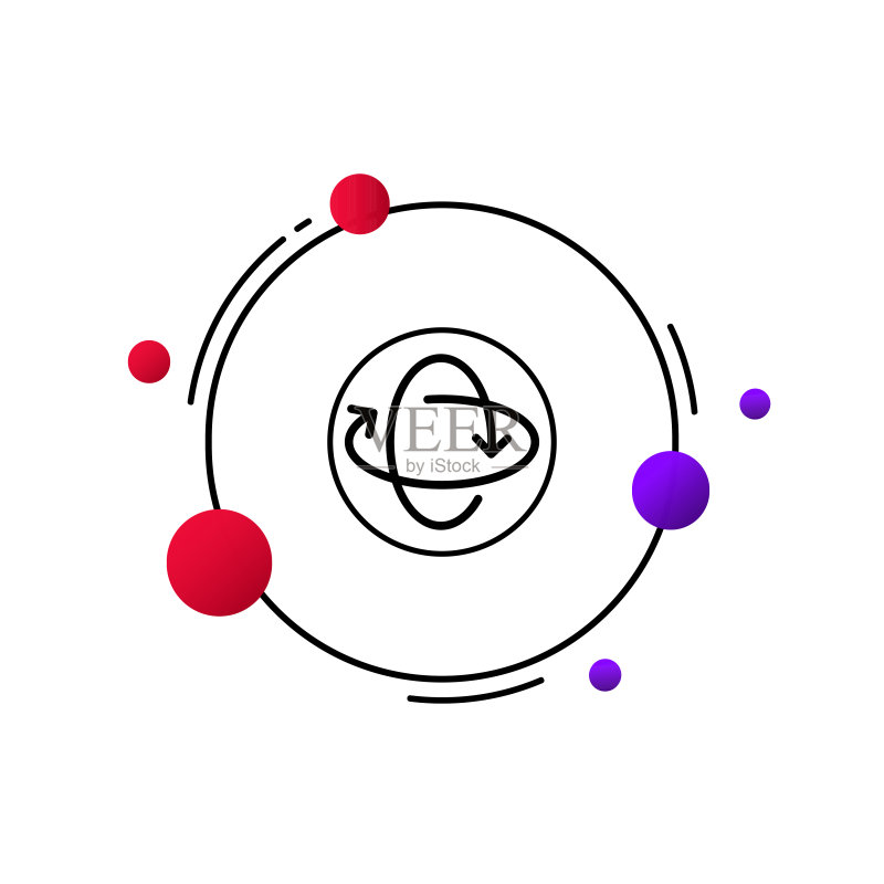 饼图箭头线性图标。圆形箭头。360度。虚拟现实。3D物体。回收利用。用于商业和广告的矢量线性图标图标素材