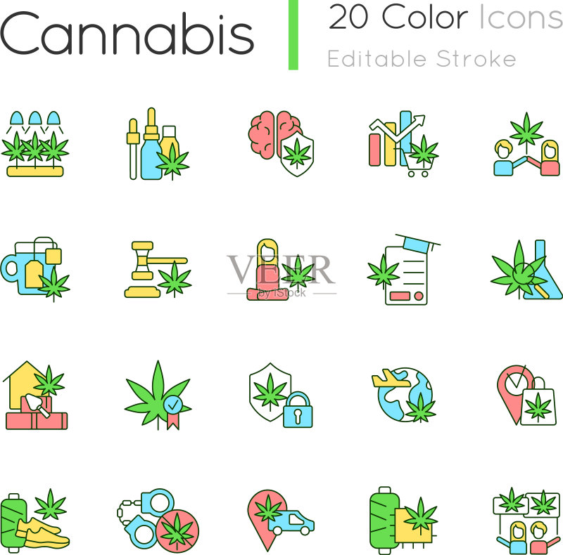 日常生活中的大麻叶RGB颜色图标集图标素材