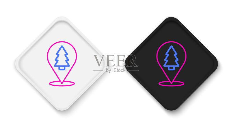 白色背景上的圣诞树线条图标图标素材