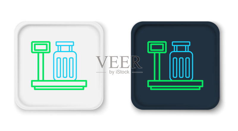 白色背景的带手提箱的秤线条图标图标素材