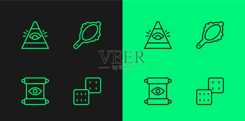线条游戏骰子魔法卷轴全视之眼图标素材