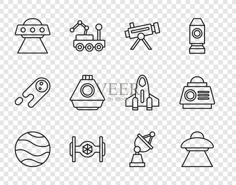 行星UFO飞船望远镜线条图标素材