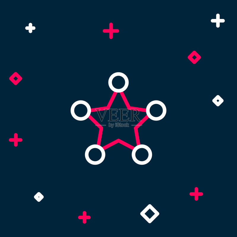 蓝色背景上的六芒星警徽线条图标图标素材