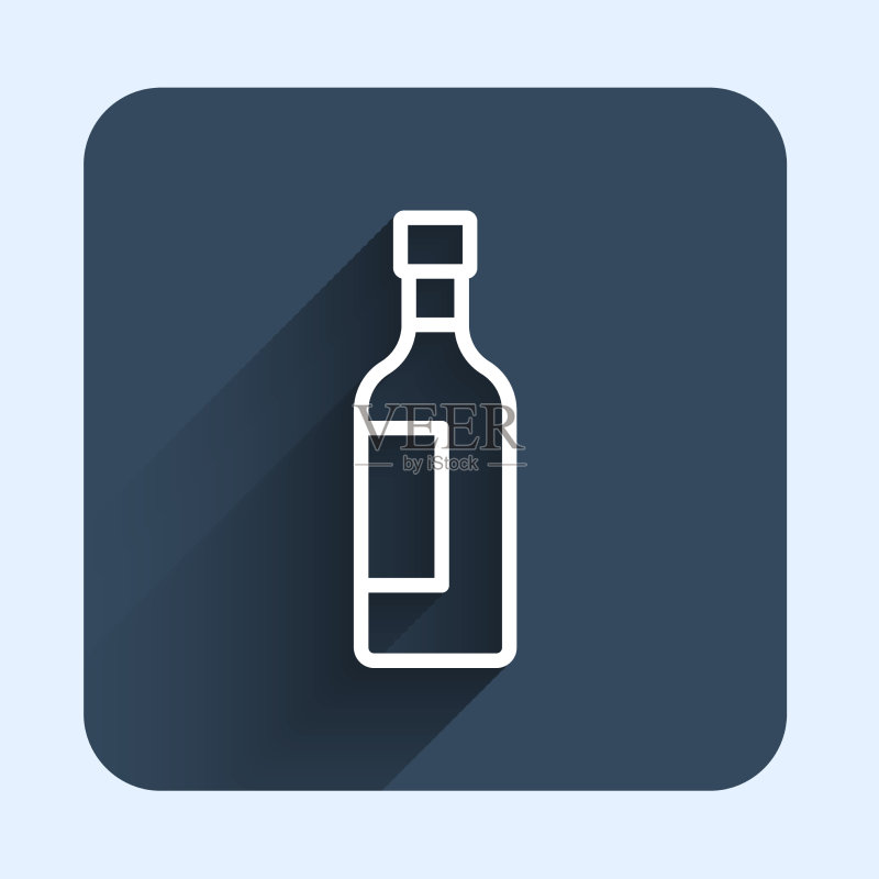 白色线条葡萄酒瓶图标,长阴影图标素材