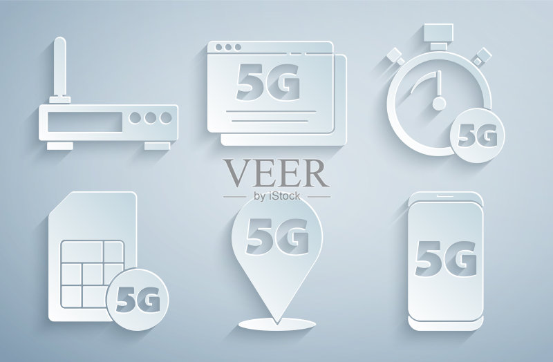 5G网络数字速度计SIM卡定位设置图标素材