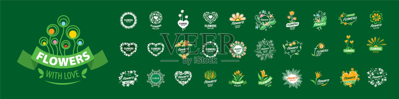 绿色背景上的一组花朵Logo图标素材