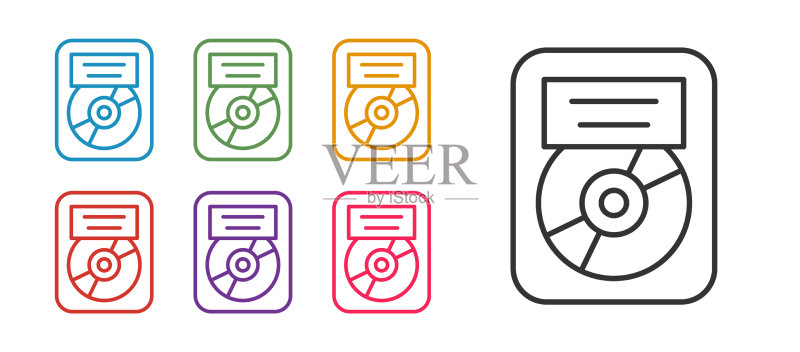 光盘奖框图标线条组合图标素材