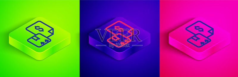 2.5D线条运货单图标,绿色背景图标素材