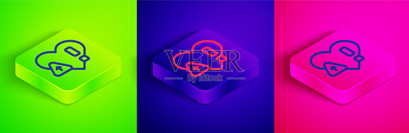 2.5D线条心率图标,绿色背景图标素材