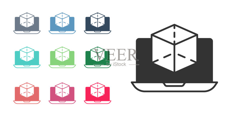 白色背景上孤立的黑色3D建模图标图标素材