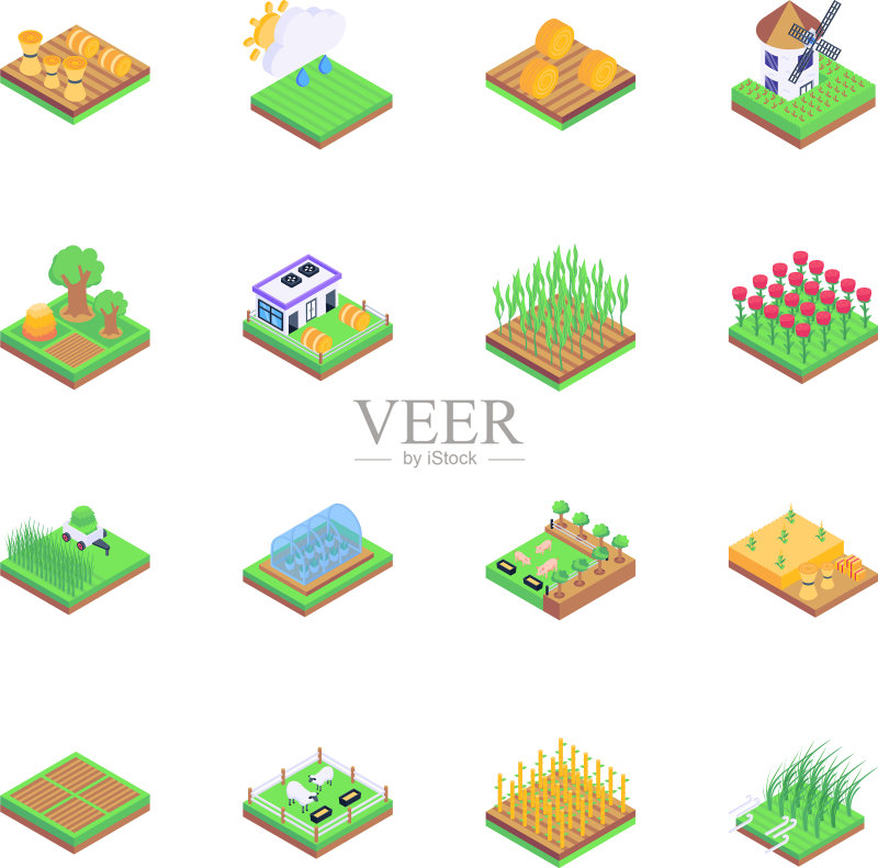 2.5D风格农业耕作图标准图标合集图标素材