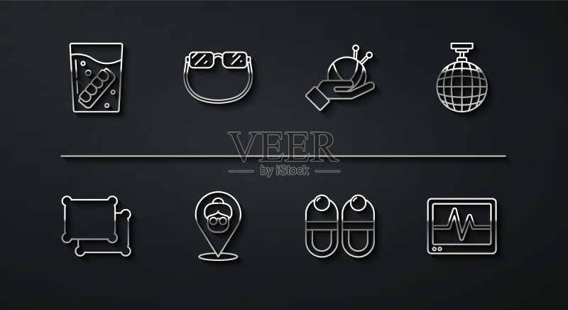 玻璃枕头迪斯科球中的假牙线条组合图标素材