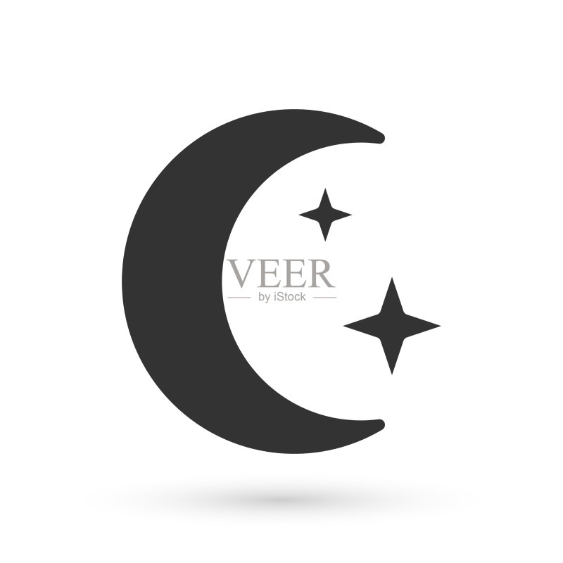 白色背景上的灰色月亮和星星图标图标素材