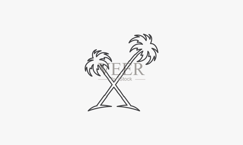 白色背景上的棕榈树线条图标图标素材