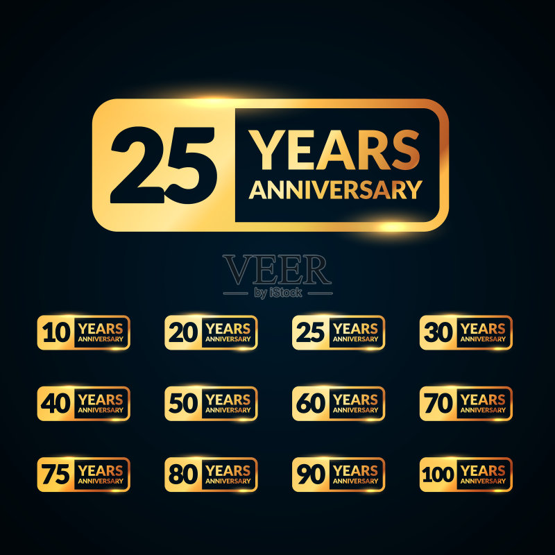 金色周年纪念奖章套装图标素材