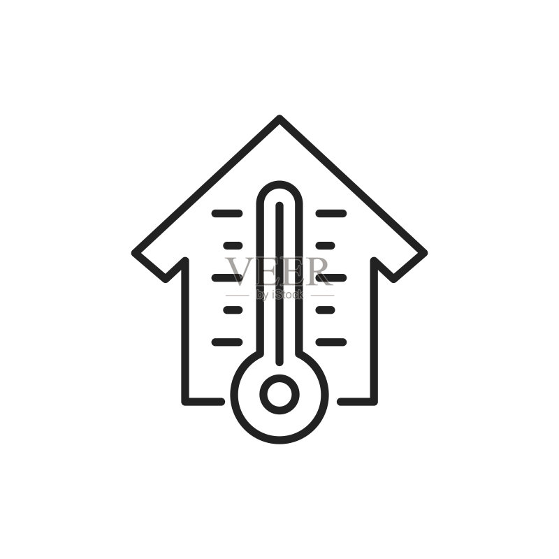房屋温度图标。高品质黑色矢量插图。图标素材