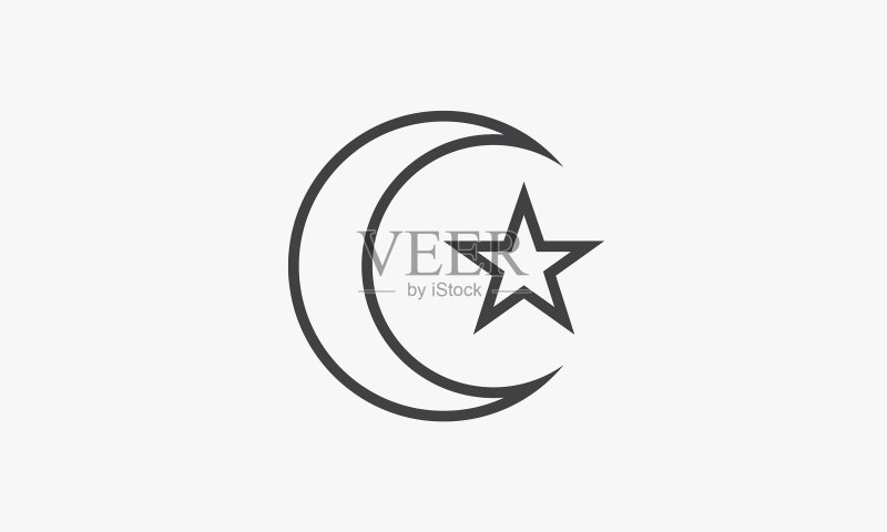白色背景上的伊斯兰符号线条图标图标素材