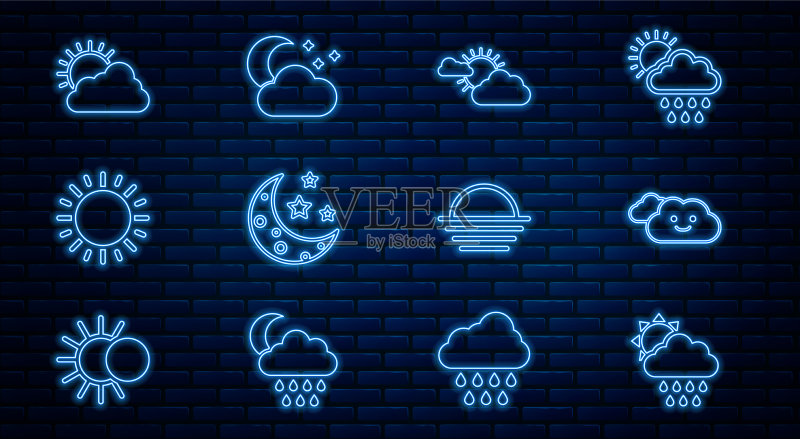 雨天太阳云朵线条组合图标素材