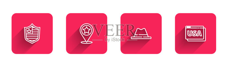 带有美国独立日星星的盾牌线条图标素材