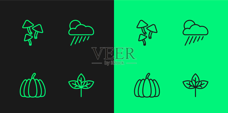 树叶南瓜蘑菇和云朵图标素材