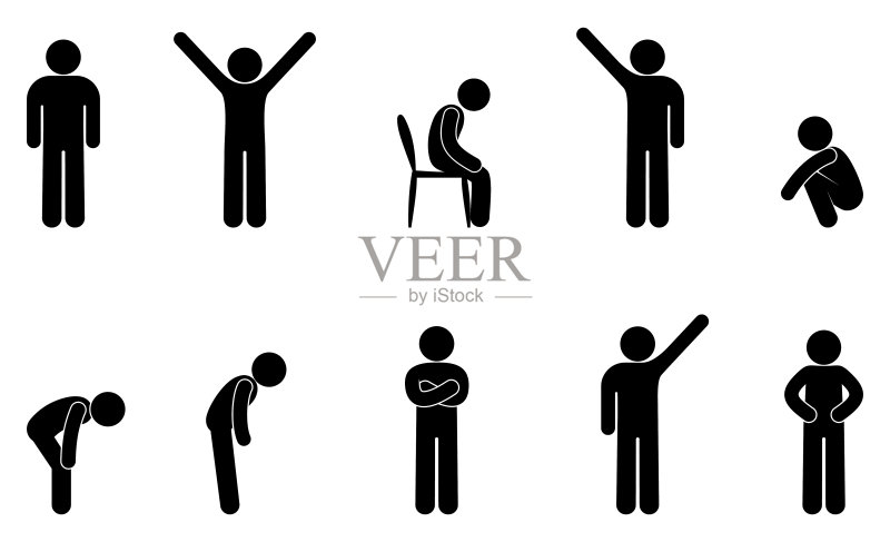 人物隔离矢量剪影图标,男人,火柴人合集图标素材