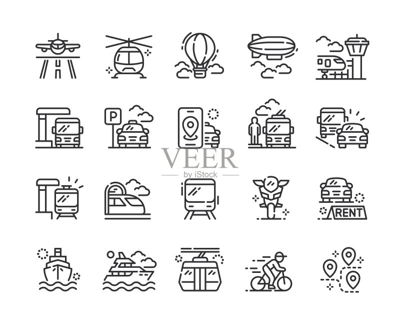 交通运输线条图标(像素完美,可编辑描边)图标素材