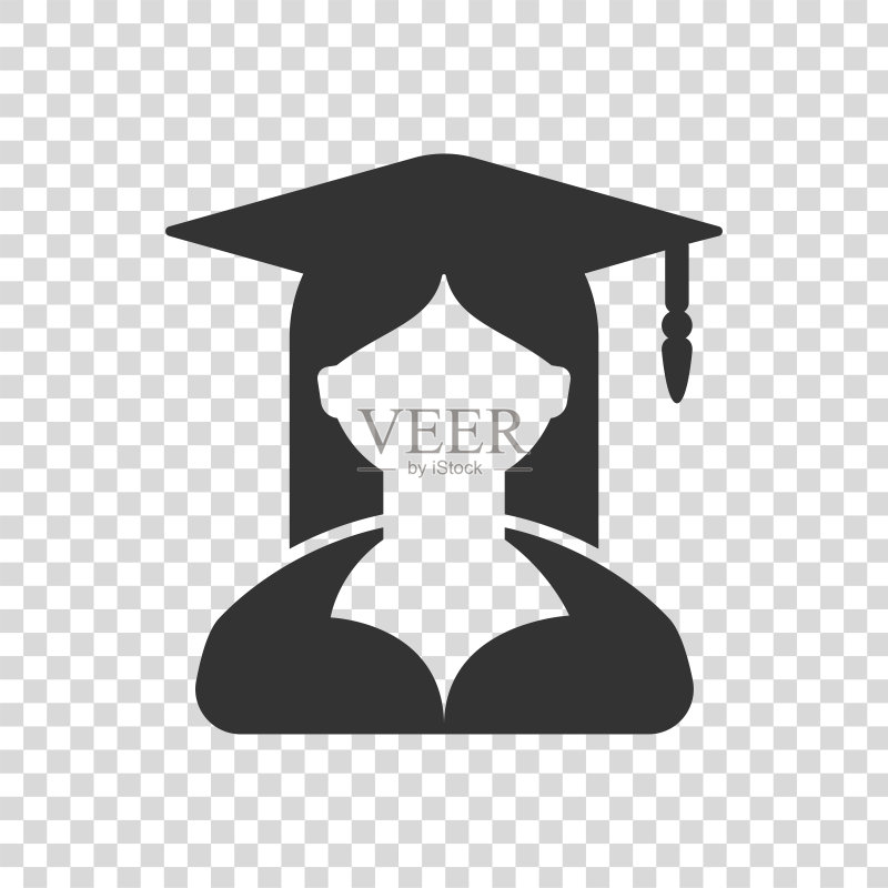 戴毕业帽的女学生图标,透明背景图标素材