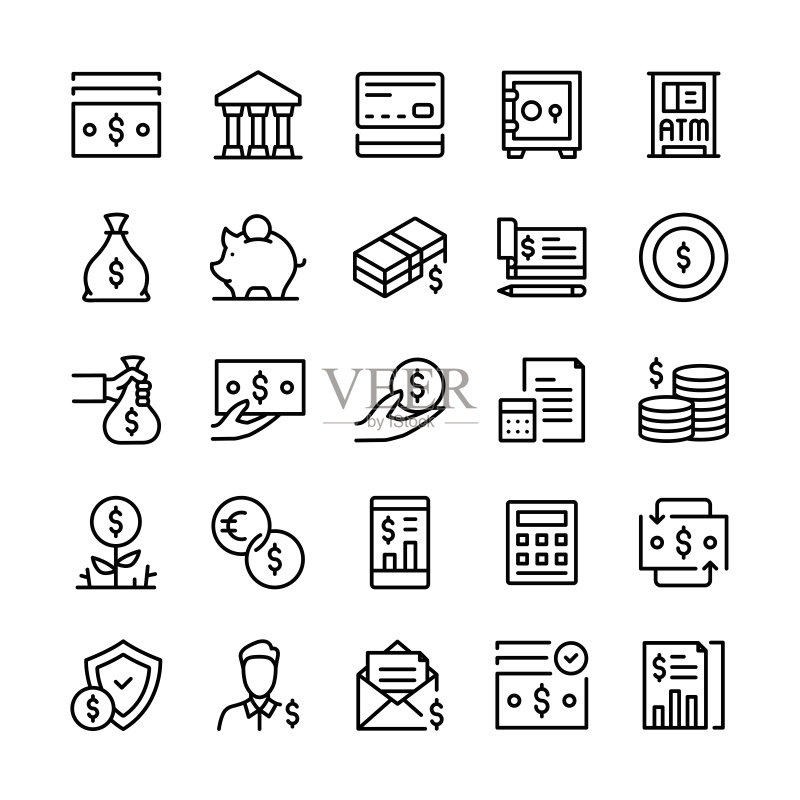 矢量插画:货币图标,可编辑描边图标素材
