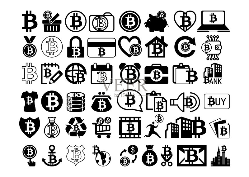 虚拟金融、加密货币与挖矿概念图标素材
