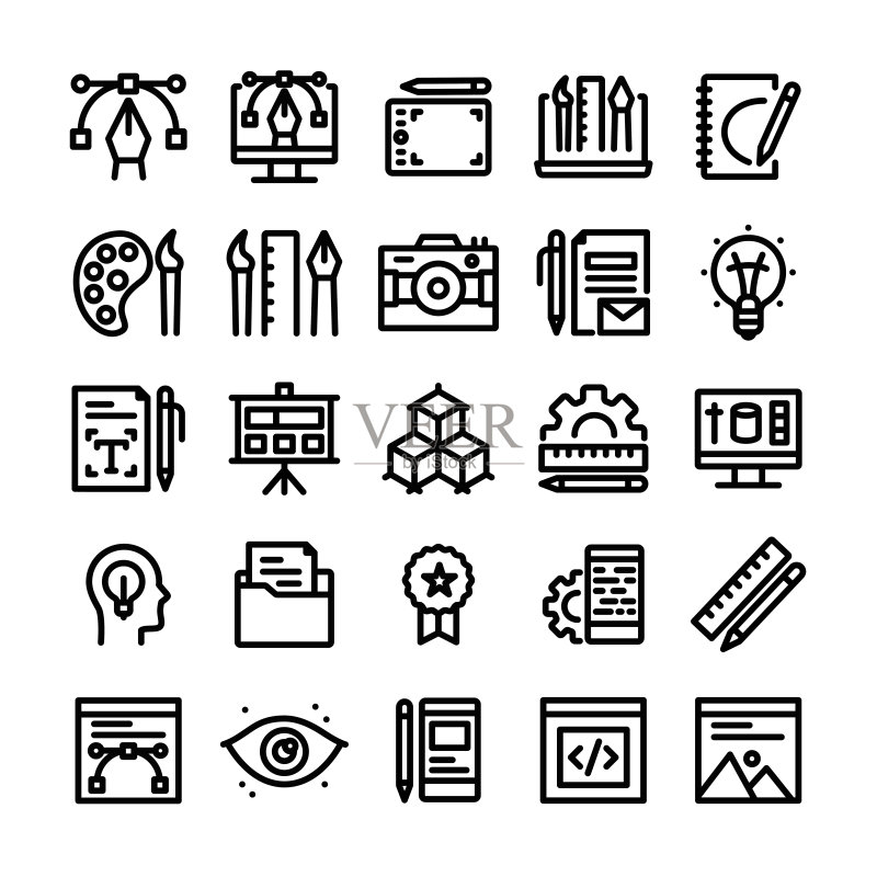 图形设计的矢量插画:可编辑描边大小,简约隔离图标集图标素材